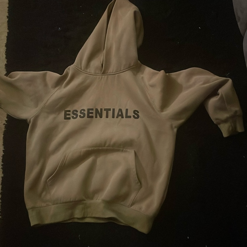 Essential hoodie, Medium/Men, Worn 6 times, and Reflective letters on sleeve.